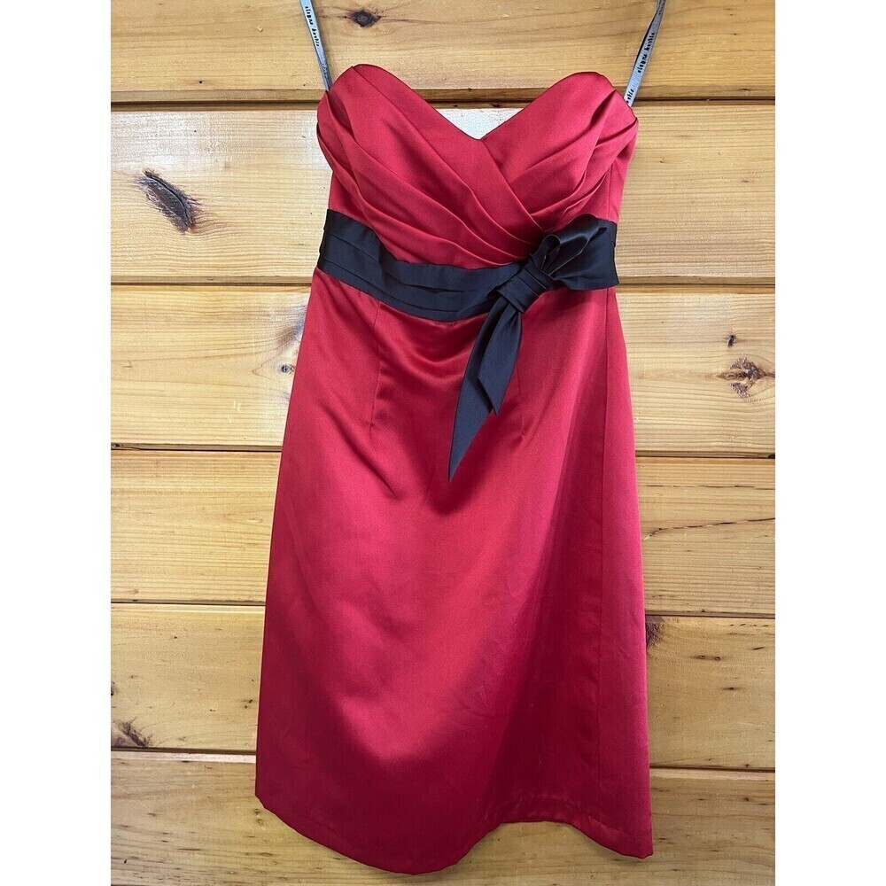 Formal Sheath Dress Red Size 4 Cocktail Short Pencil Bow Satin Alfred Angelo